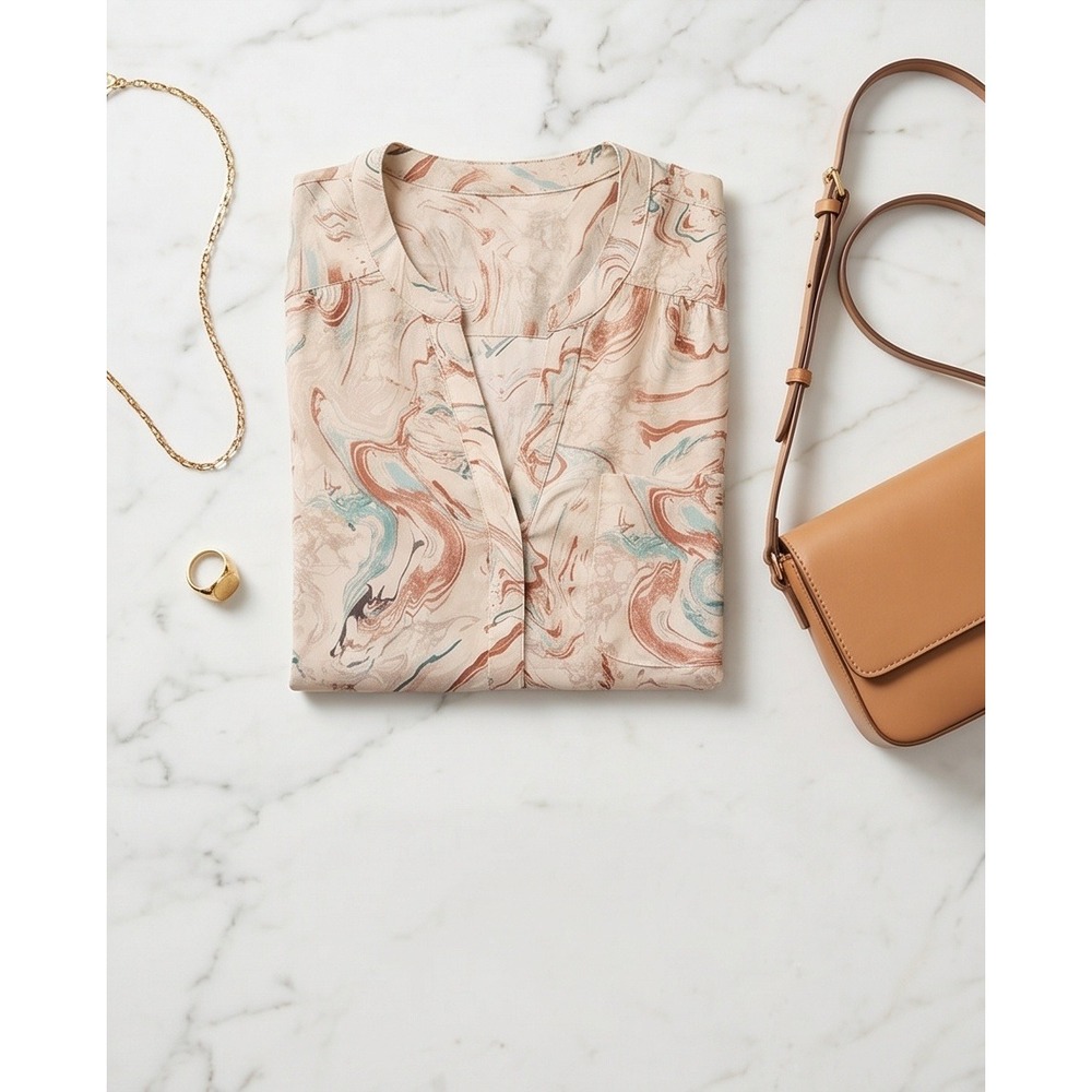 Torrid Harper 1 Georgette Pullover Blouse Tan Marble Print Romantic Flowy Airy - Picture 11 of 11